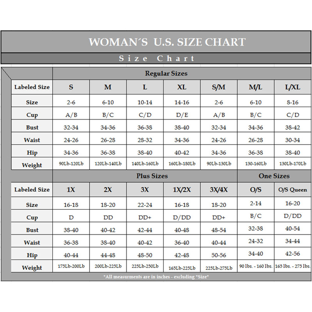 Escanté Lingerie Size Chart