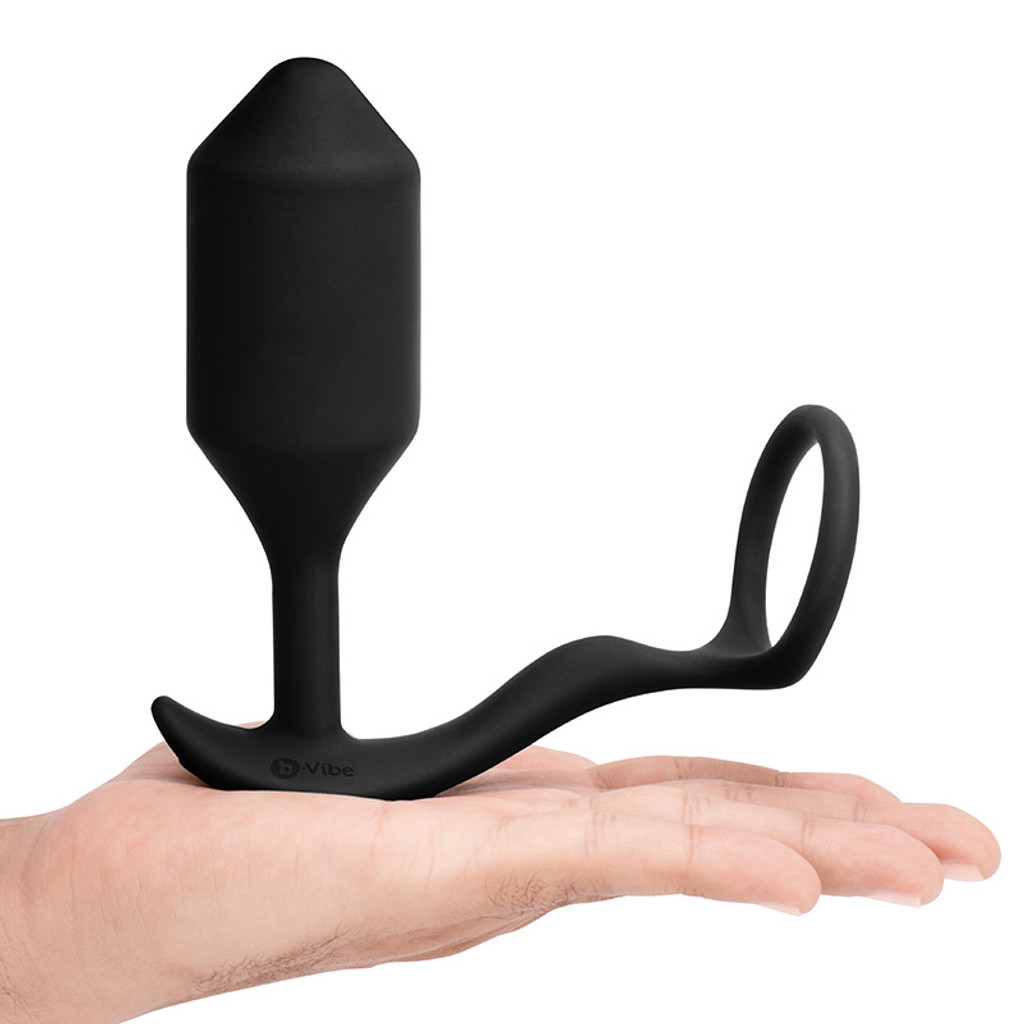 b-Vibe Vibrating XL Snug & Tug Penis Ring and Weighted Butt Plug - Hand #1