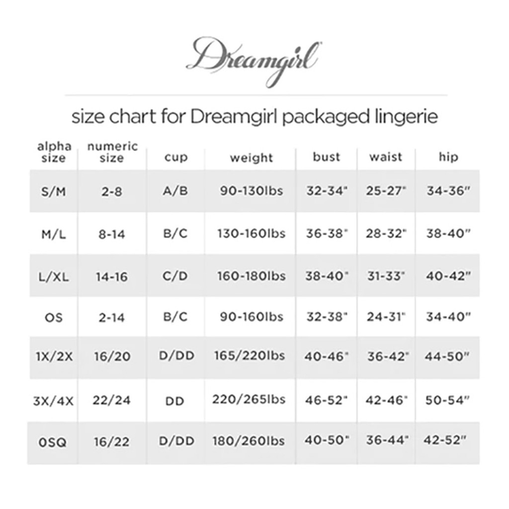 Dreamgirl Size Chart