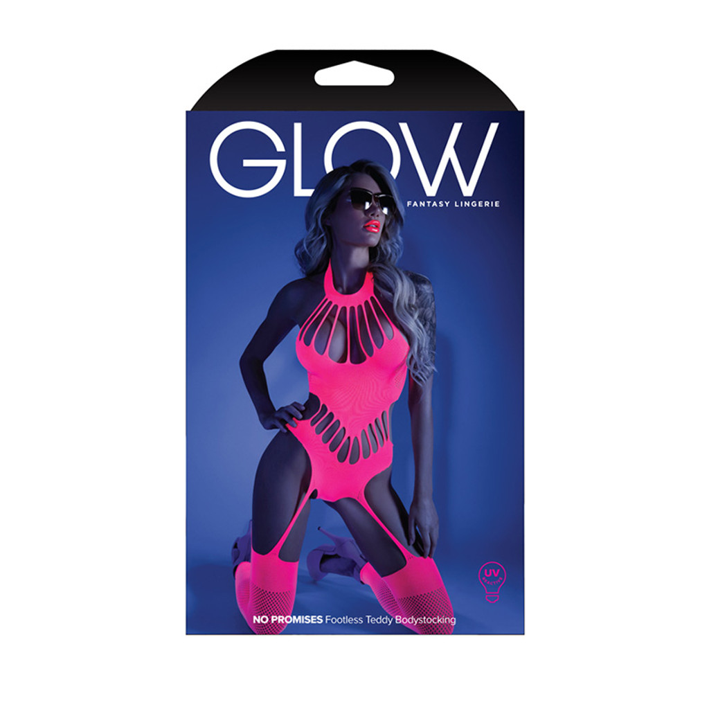 Neon Pink No Promises Footless Teddy Bodystocking - Packaging 
