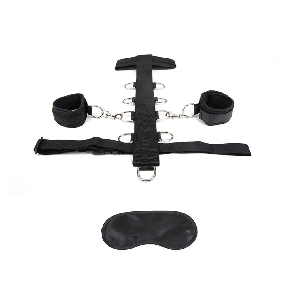 Lux Fetish Adjustable Neck & Wrist Restraint Set - Restraints with Blindfold