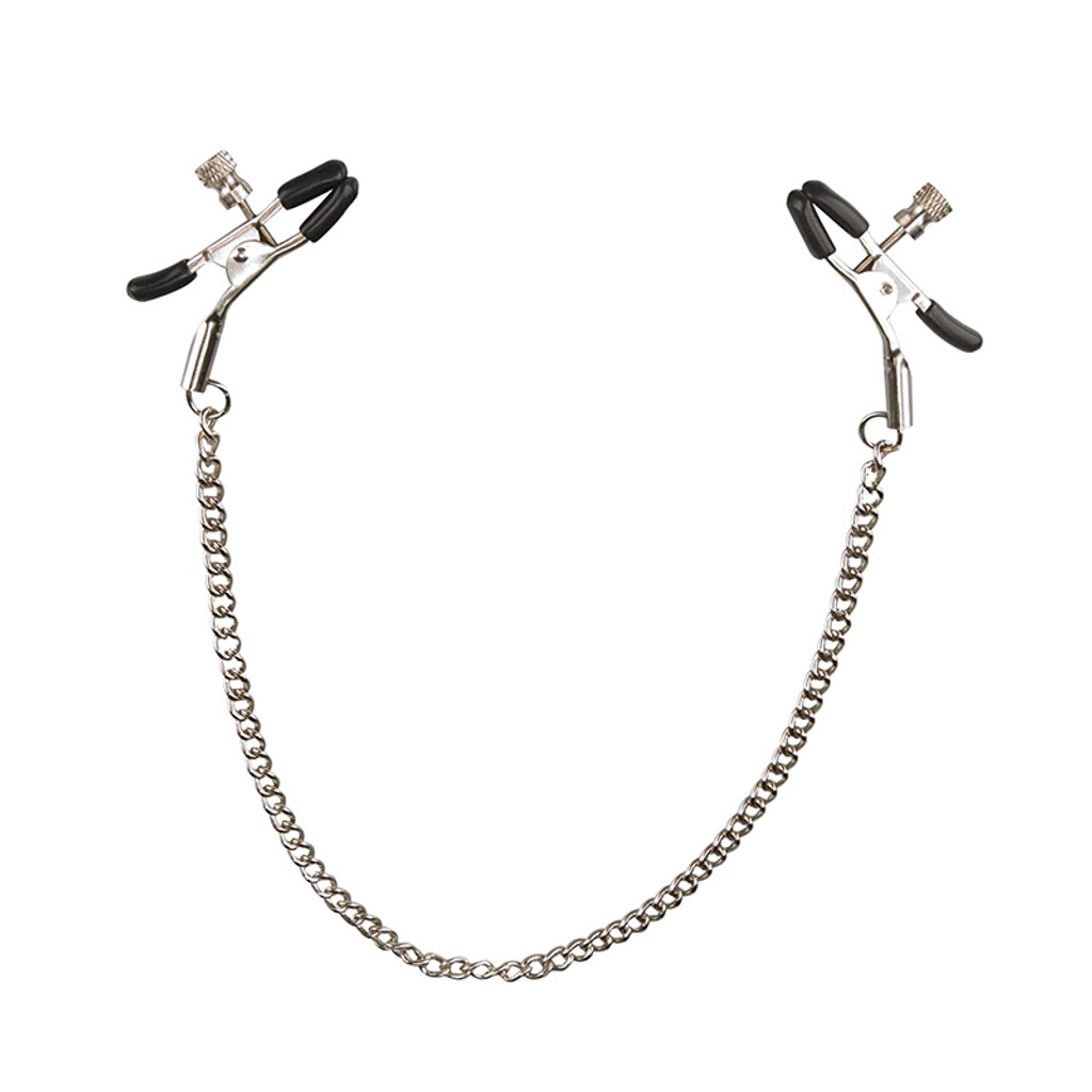 Lux Fetish Adjustable Nipple Clamps with Chain 