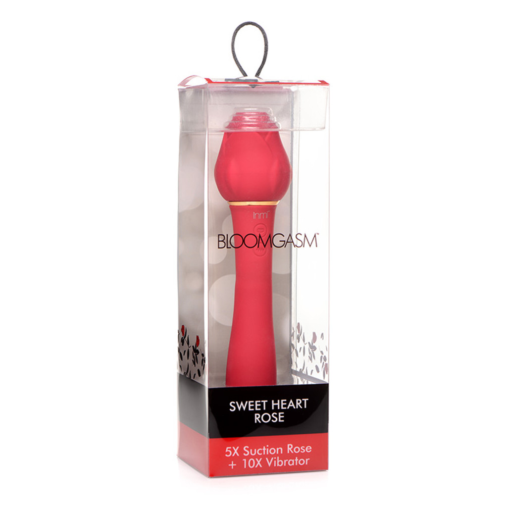 XR Brands Bloomgasm Sweet Heart Rose 5X Suction Rose + 10X Vibrator - 3D Packaging 