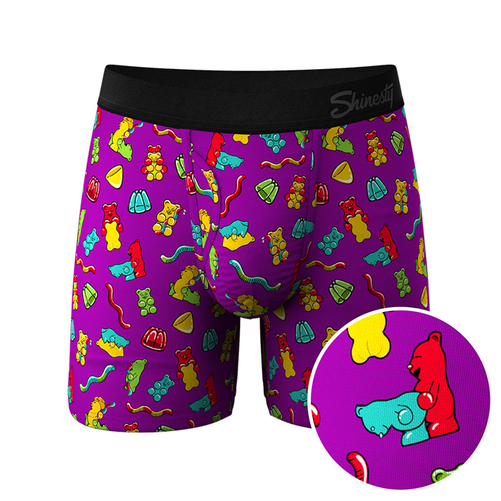 Shinesty The Naughty Bears Boxer - Gummy Bear Sex Positions Print Ball Hammock Pouch Men's Underwear with Fly