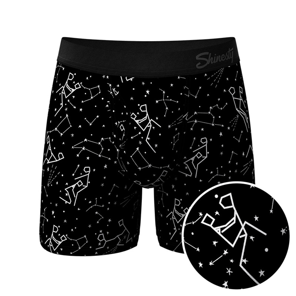 Shinesty The Big Bang Boxer - Glow In The Dark Constellation Print Ball Hammock Pouch Men's Underwear with Fly 