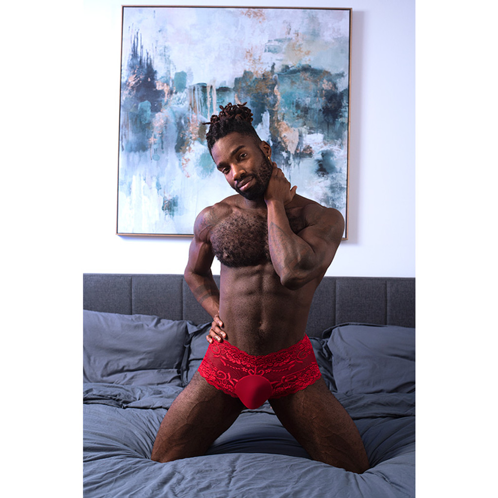 Male Power Red Sassy Lace Mini Short Sheer Pouch - Lifestyle 