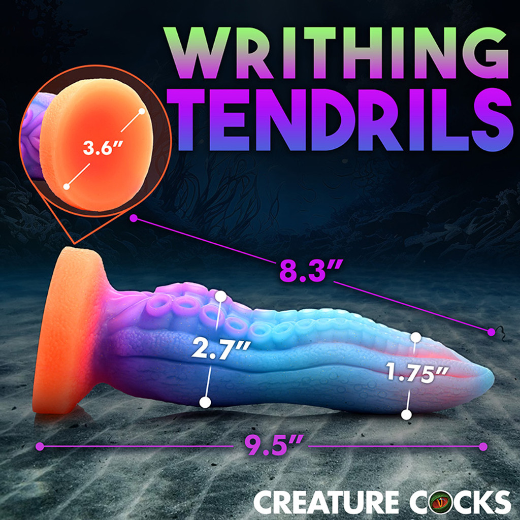 XR Brands Creature Cocks Tenta-Cock Glow-In-the-Dark Silicone Dildo - Measurements 