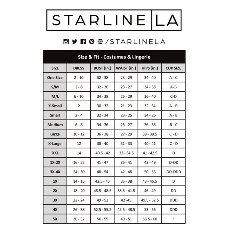Starline LA Size Chart