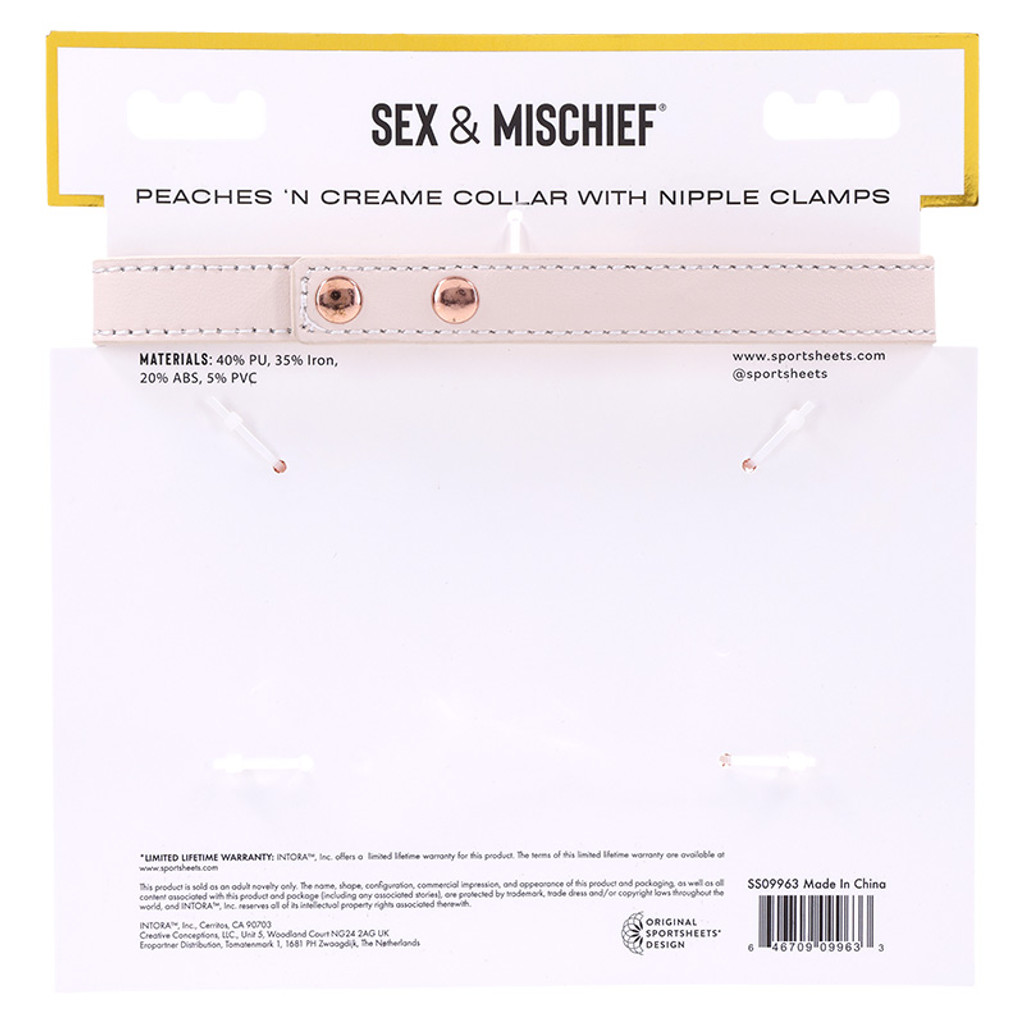 Sex & Mischief Peaches 'n CreaMe Collar with Nipple Clamps - Packaging Back