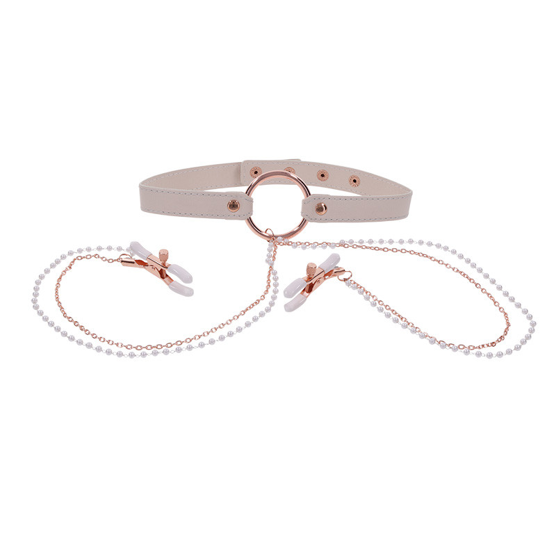 Sex & Mischief Peaches 'n CreaMe Collar with Nipple Clamps - Alt