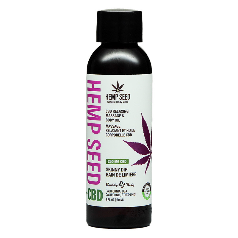 Skinny Dip Hemp Seed CBD Relaxing Massage and Body Oil - 2 oz. Front