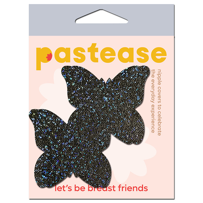 Pastease Petites: Two-Pair Small Butterfly Black Glitter Nipple Pasties - Packaging
