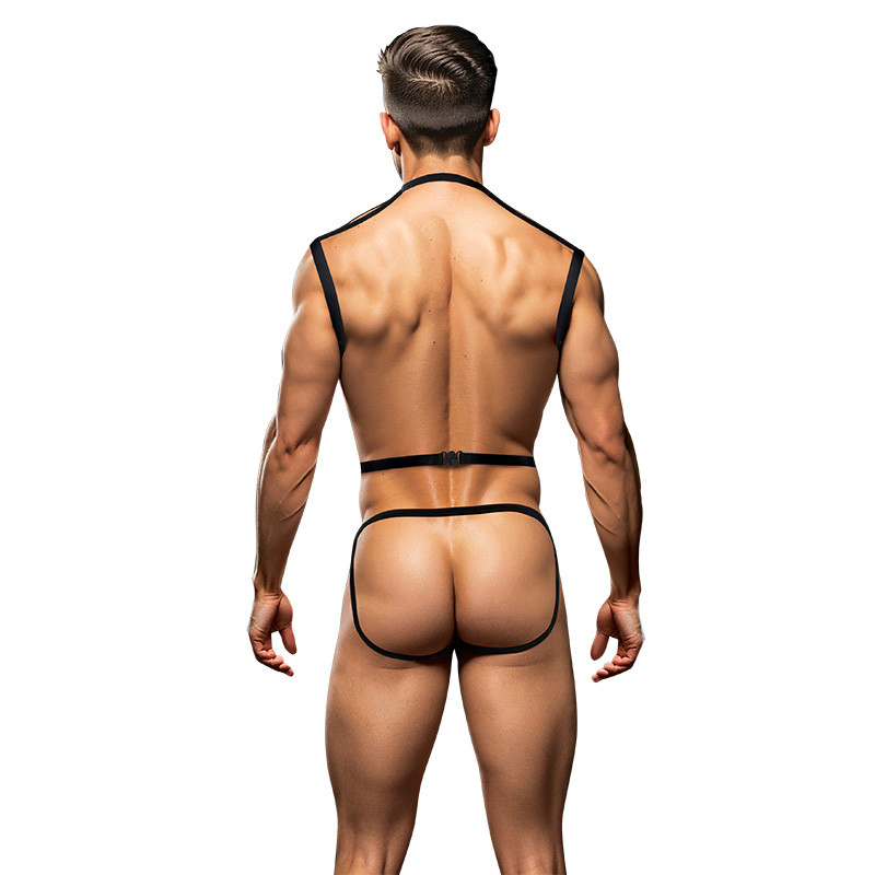 Envy Menswear 3-piece Wetlook Chest Harness Set - Back
