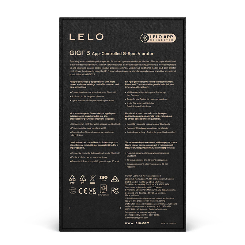 LELO Deep Rose App-Controlled GIGI 3 G-Spot Vibrator - Packaging Back