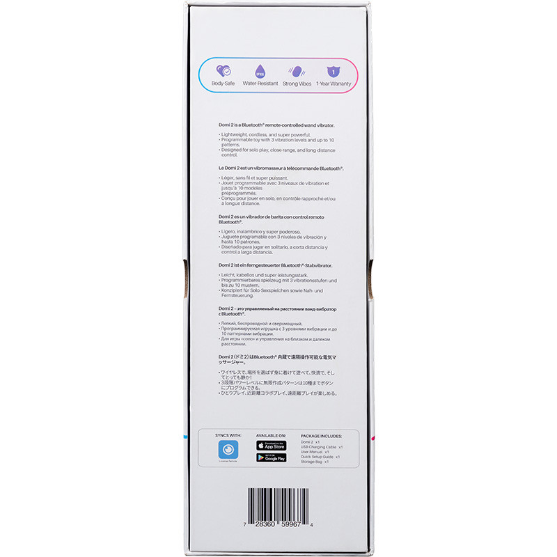 Lovense Domi 2 Bluetooth App-Controlled Wand Massager - Packaging Back