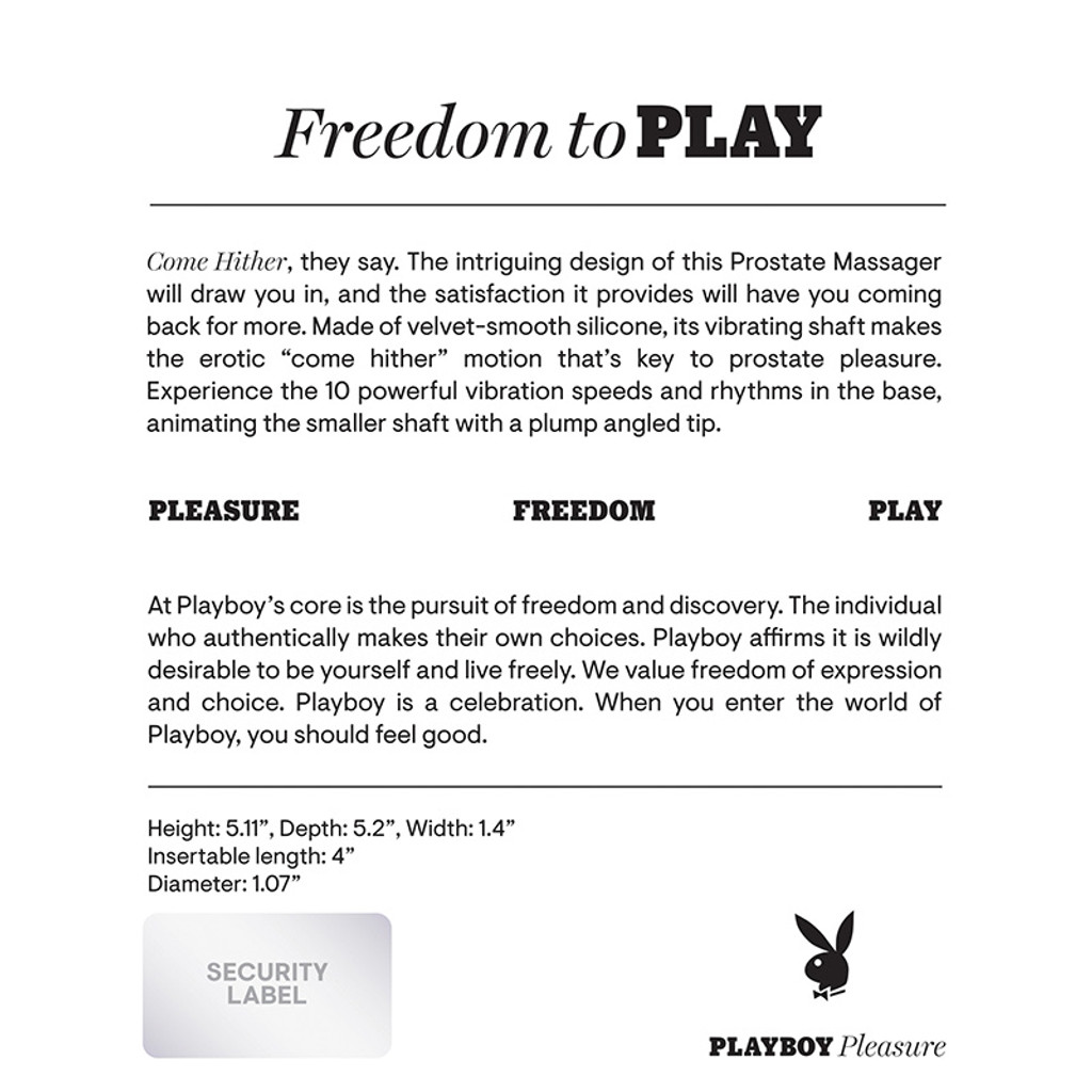 Playboy Pleasure Come Hither Prostate Massager  - Packaging Back