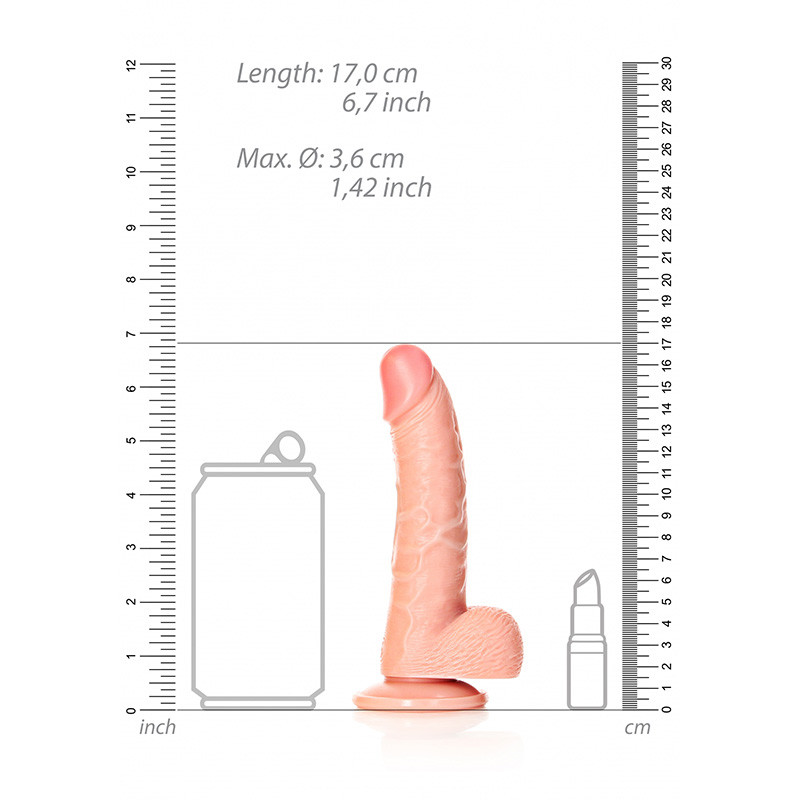 Flesh Shots RealRock 6" Realistic Curved Dildo with Balls - Measurements