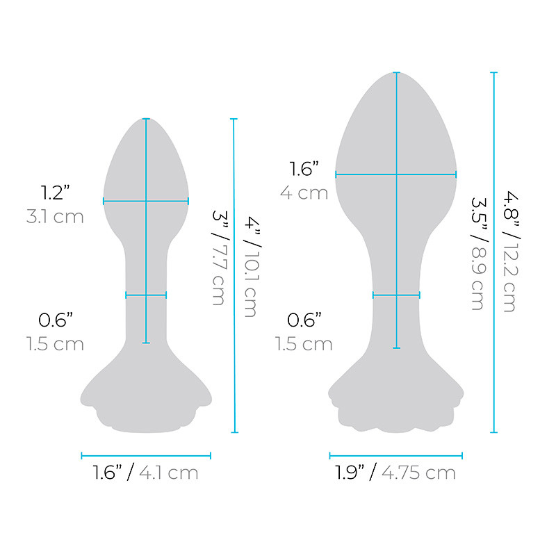 b-Vibe Pink Roses Glass Butt Plug Training Set - Measurements