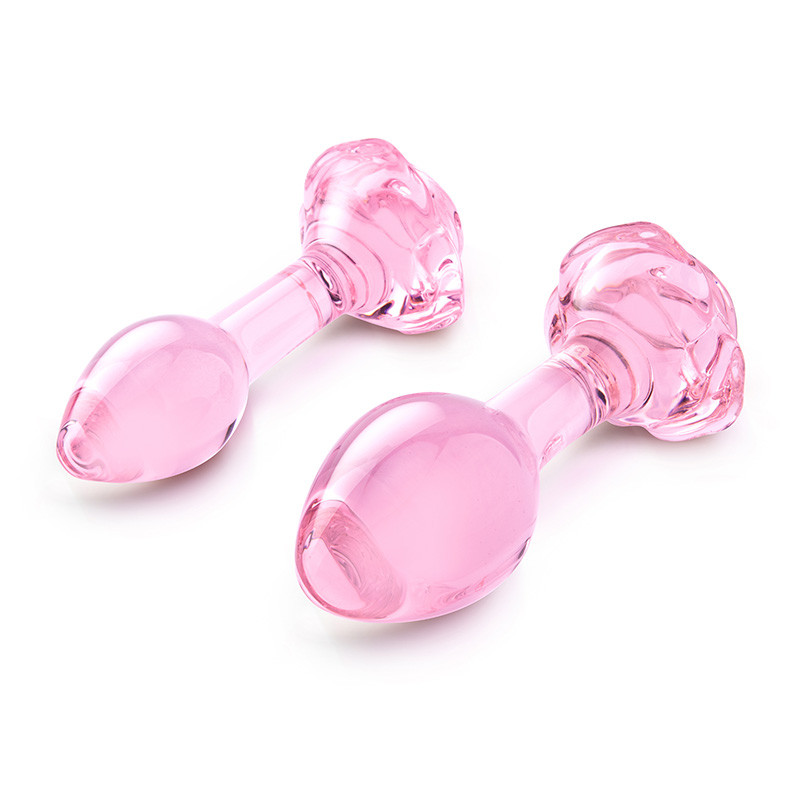 b-Vibe Pink Roses Glass Butt Plug Training Set - Tip