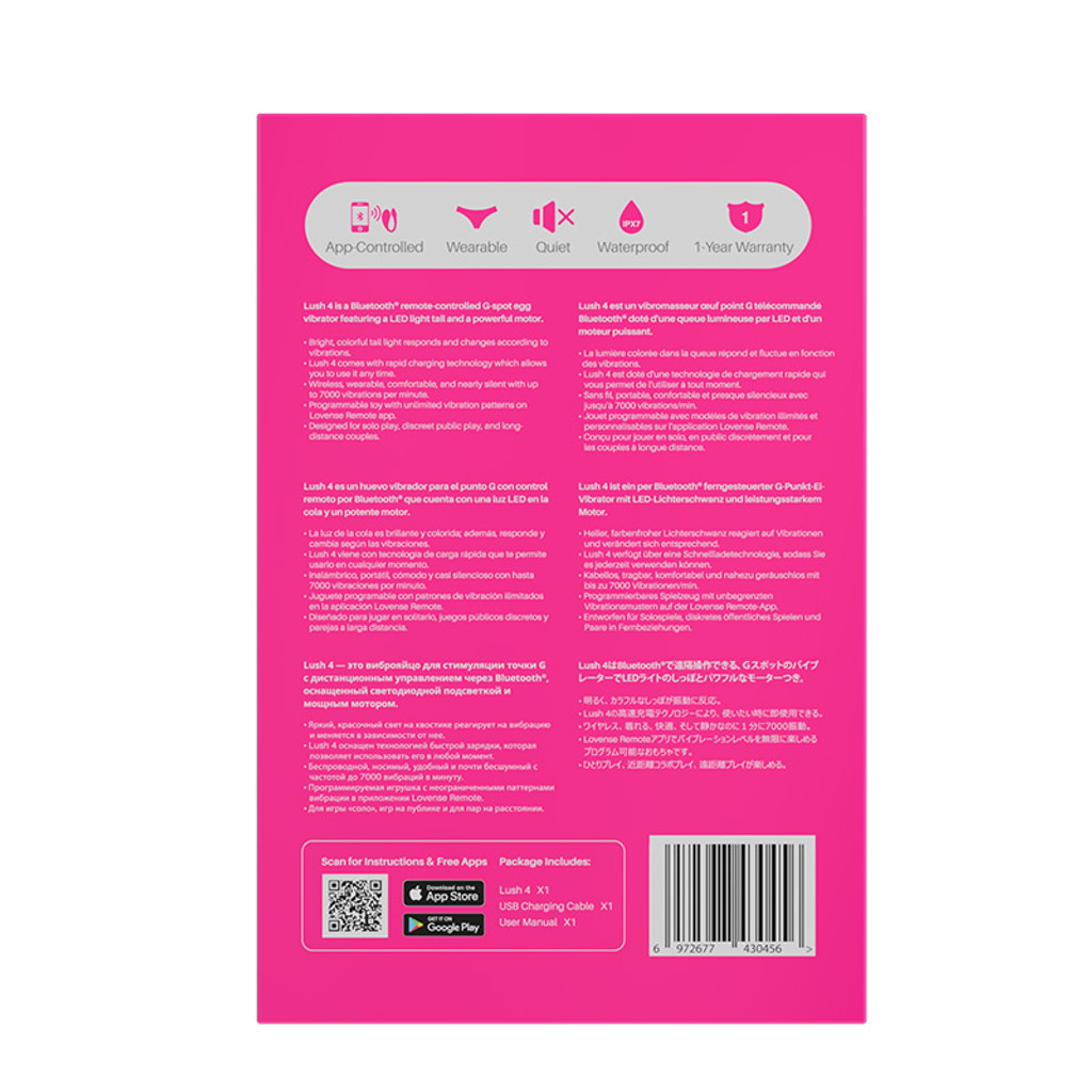 Lovense Lush 4 Bluetooth Remote Controlled Vibrator  - Packaging Back