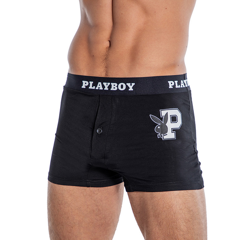 Black Playboy Mens Varsity Modal Boxer Briefs - Detail