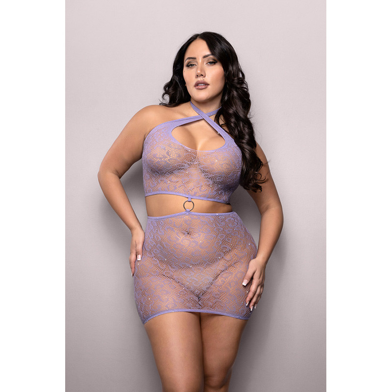 Fantasy Lingerie Plus Size Serendipity Rhinestone Halter Dress - Front