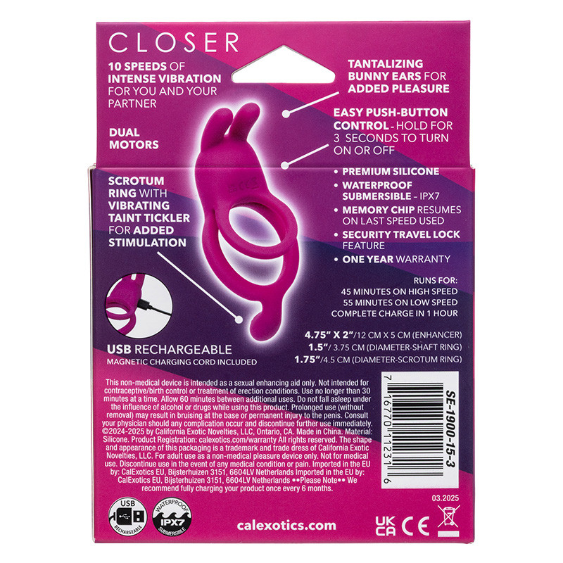 CalExotic Closer Intimate Rechargeable Ring Touch - Packaging Back