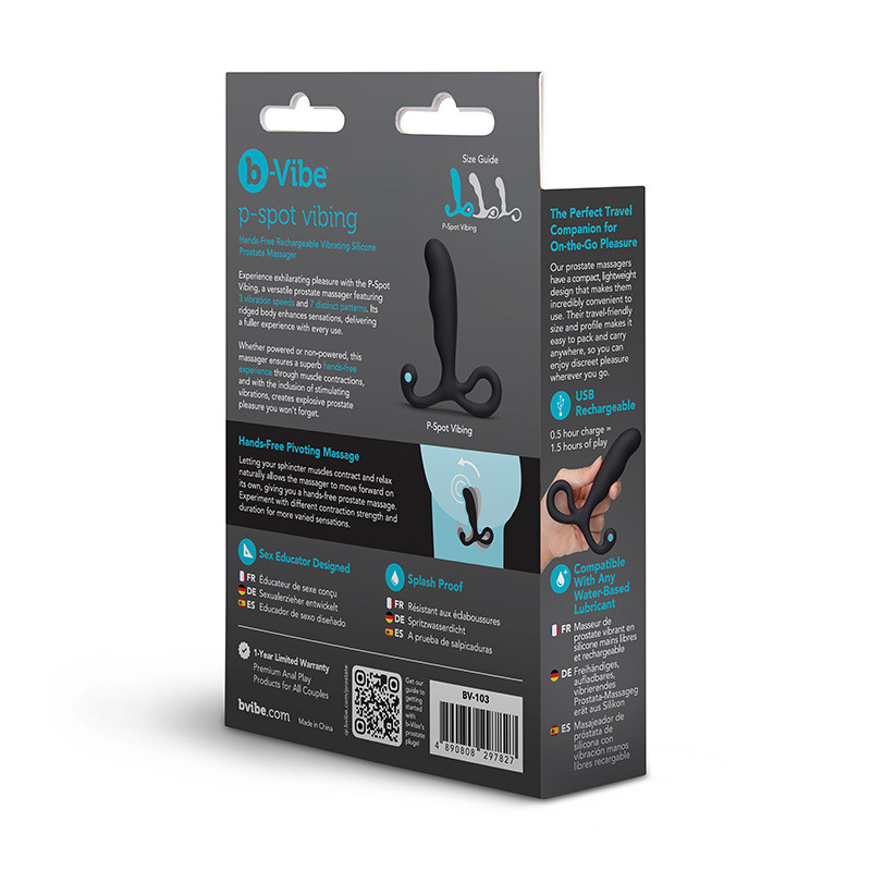 b-Vibe P-Spot Vibing Hands-Free Rechargeable Vibrating Silicone Prostate Massager - Packaging Back