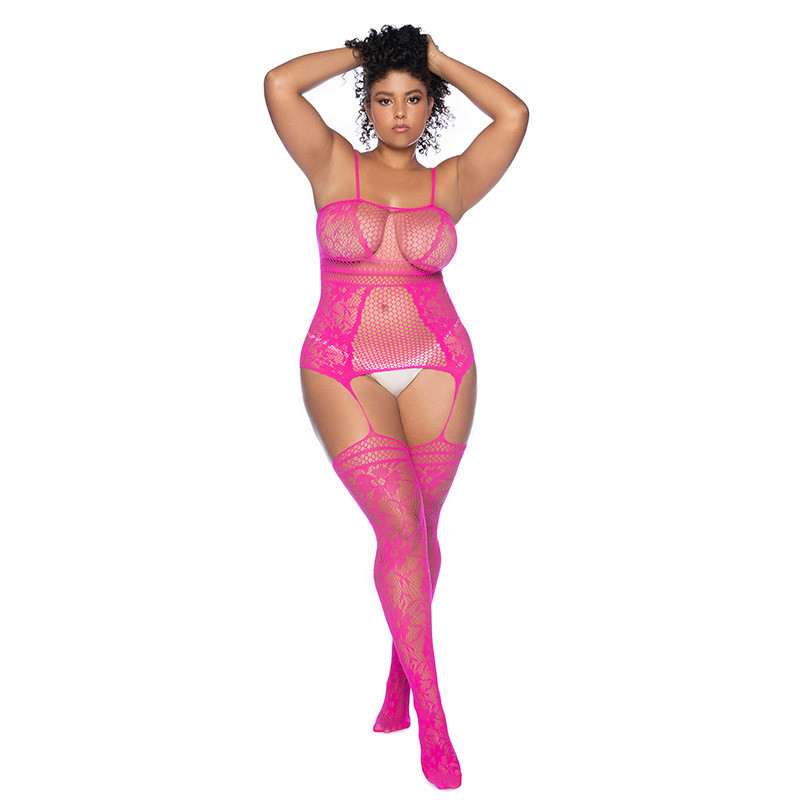 Plus Size Aria Fishnet Body Stocking - Front