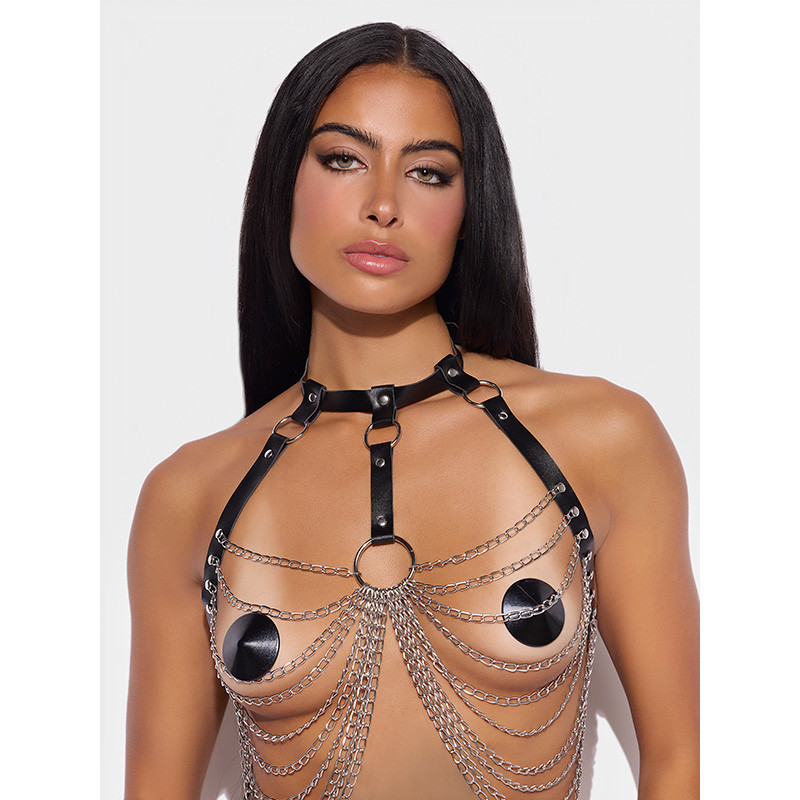 House of Desire Chain & Leather-Like Draped Harness