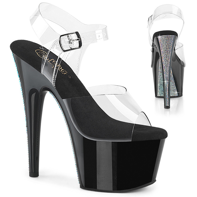 Pleaser Shoes ADORE-708CRS-2 7" Heel, 2 3/4" Platform Ankle Strap Sandal with Contrast Rhinestones on the Platform Underside & Back of Heel