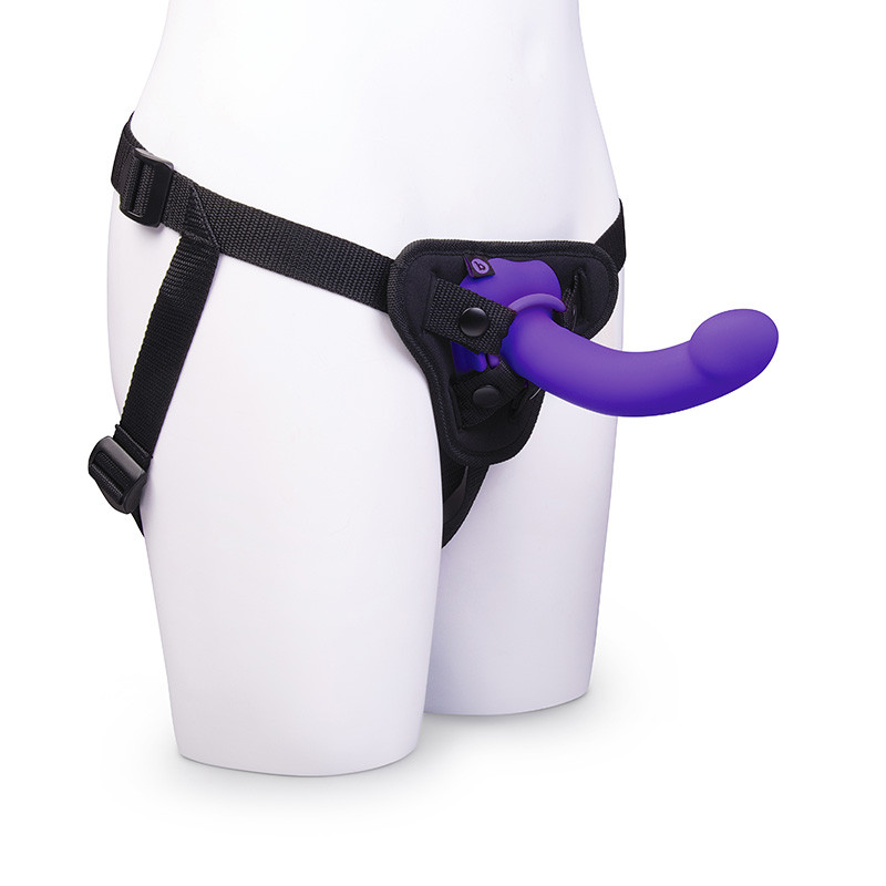 b-Vibe Vibrating Curved Strap-On Kit 6.5" Vibrating Silicone Dildo with Harness - Mannequin