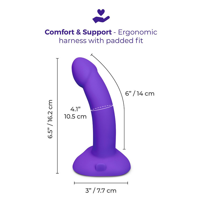 b-Vibe Vibrating Curved Strap-On Kit 6.5" Vibrating Silicone Dildo with Harness - Measurments