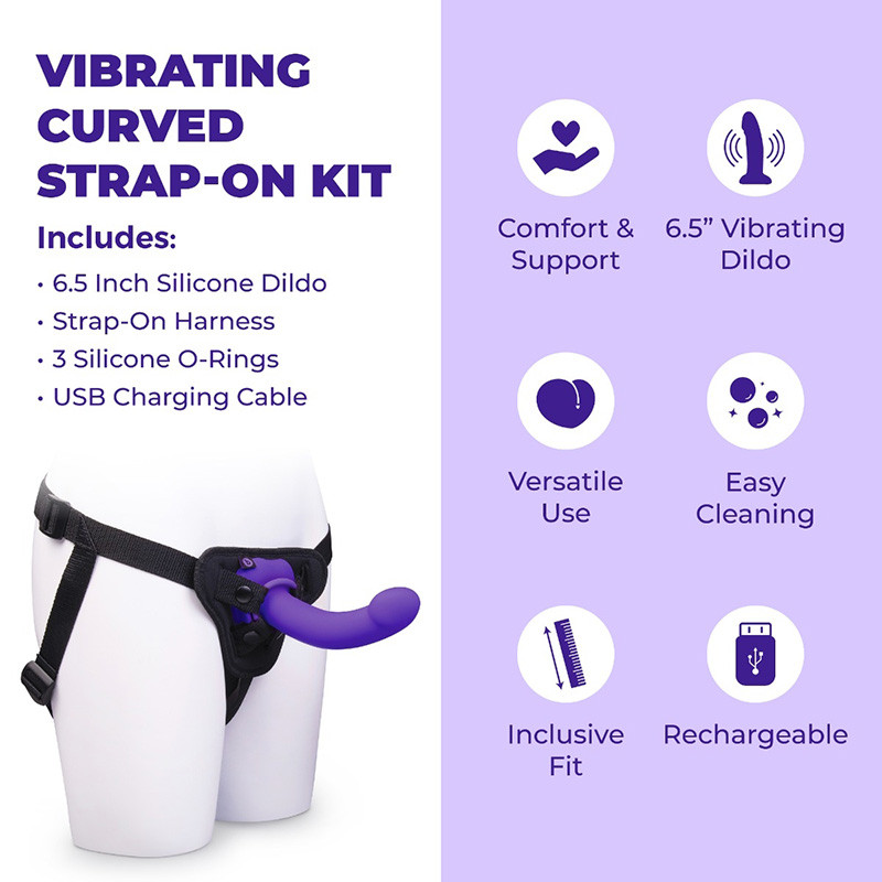 b-Vibe Vibrating Curved Strap-On Kit 6.5" Vibrating Silicone Dildo with Harness - Advert #1