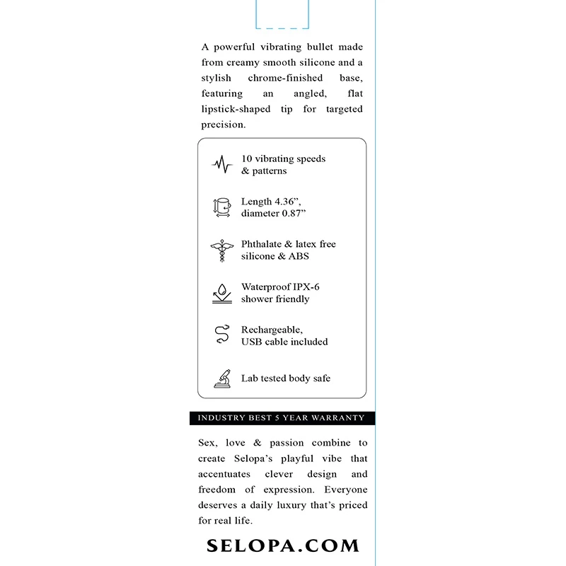 Selopa Petite Little Buddy Lipstick-Shaped Vibrator - Packaging Back