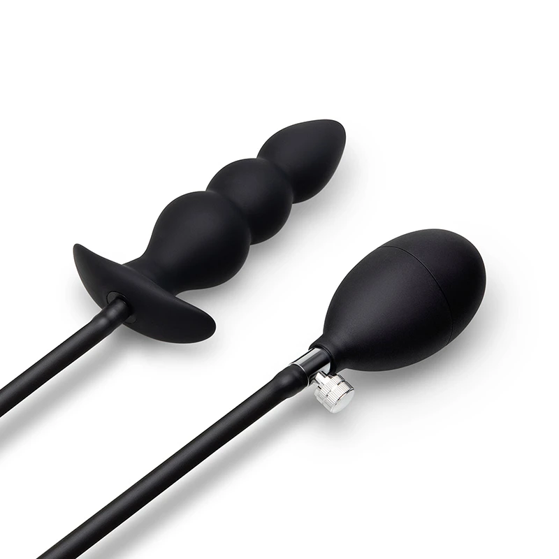 b-Vibe Beaded Inflatable Anal Plug with Hand Pump - Laying
