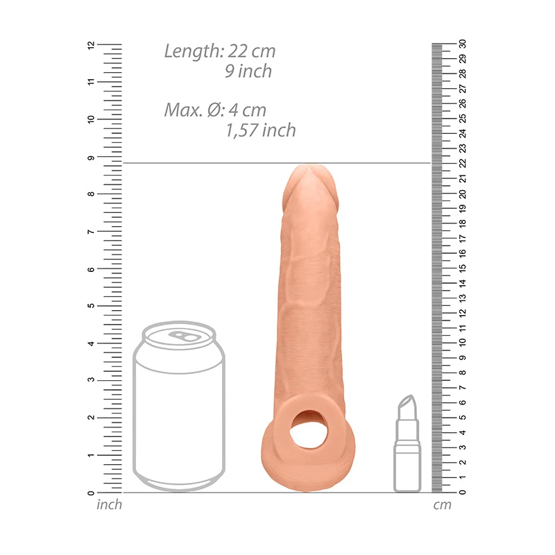 Shots RealRock 9" Penis Extender with Rings - Measurements