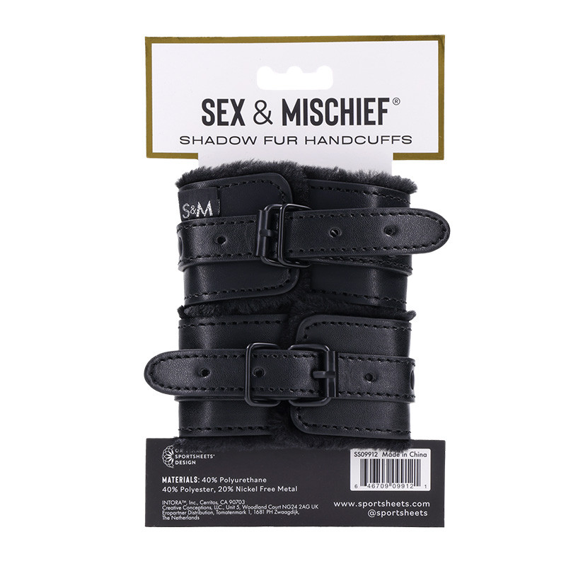 Sex & Mischief Shadow Fur Handcuffs - Packaging Back
