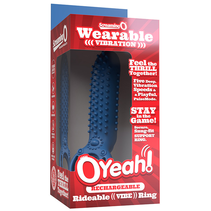 Blue Screaming O Rechargeable OYeah Vertical Vibrating Ring - 3D Packaging