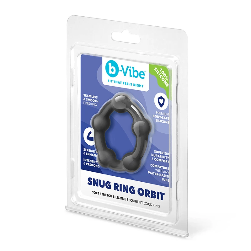 b-Vibe Snug Ring Orbit Soft Stretch Silicone Secure Fit Nubby Cock Ring - Packaging