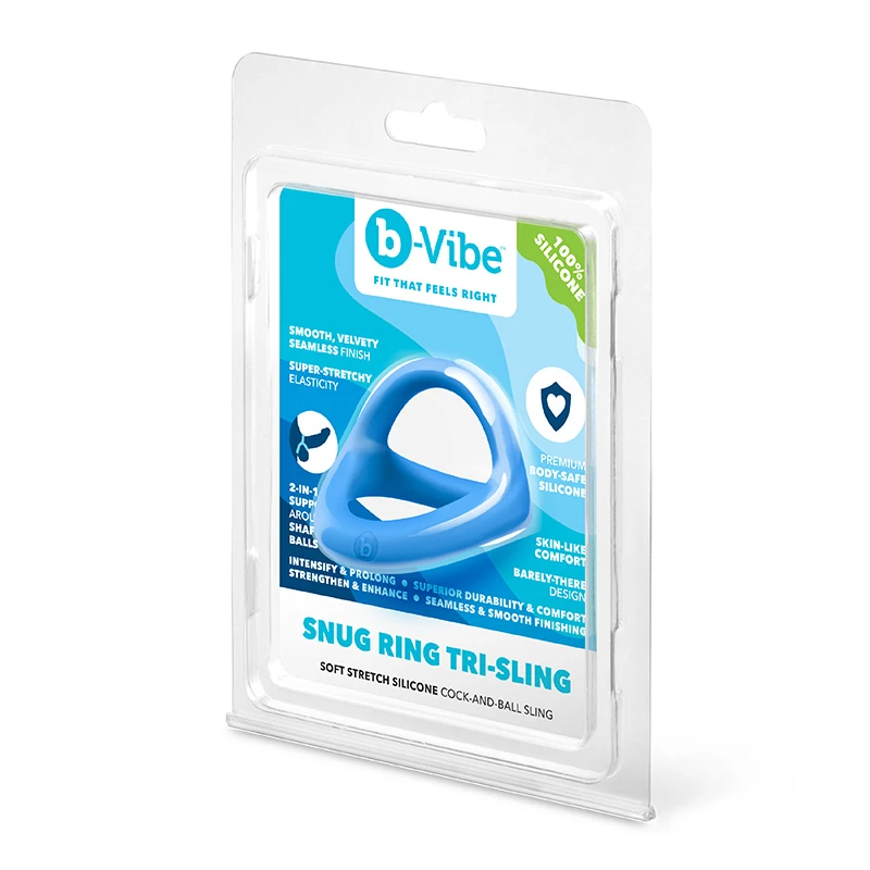 b-Vibe Snug Ring Tri-Sling Soft Stretch Silicone Cock-and-Ball Sling - Packaging