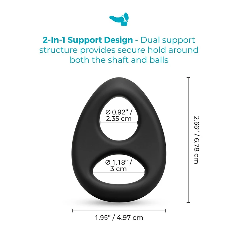 b-Vibe Flex Ring 8 Super Soft Silicone Secure Fit Cock-and-Ball Ring - Measurements