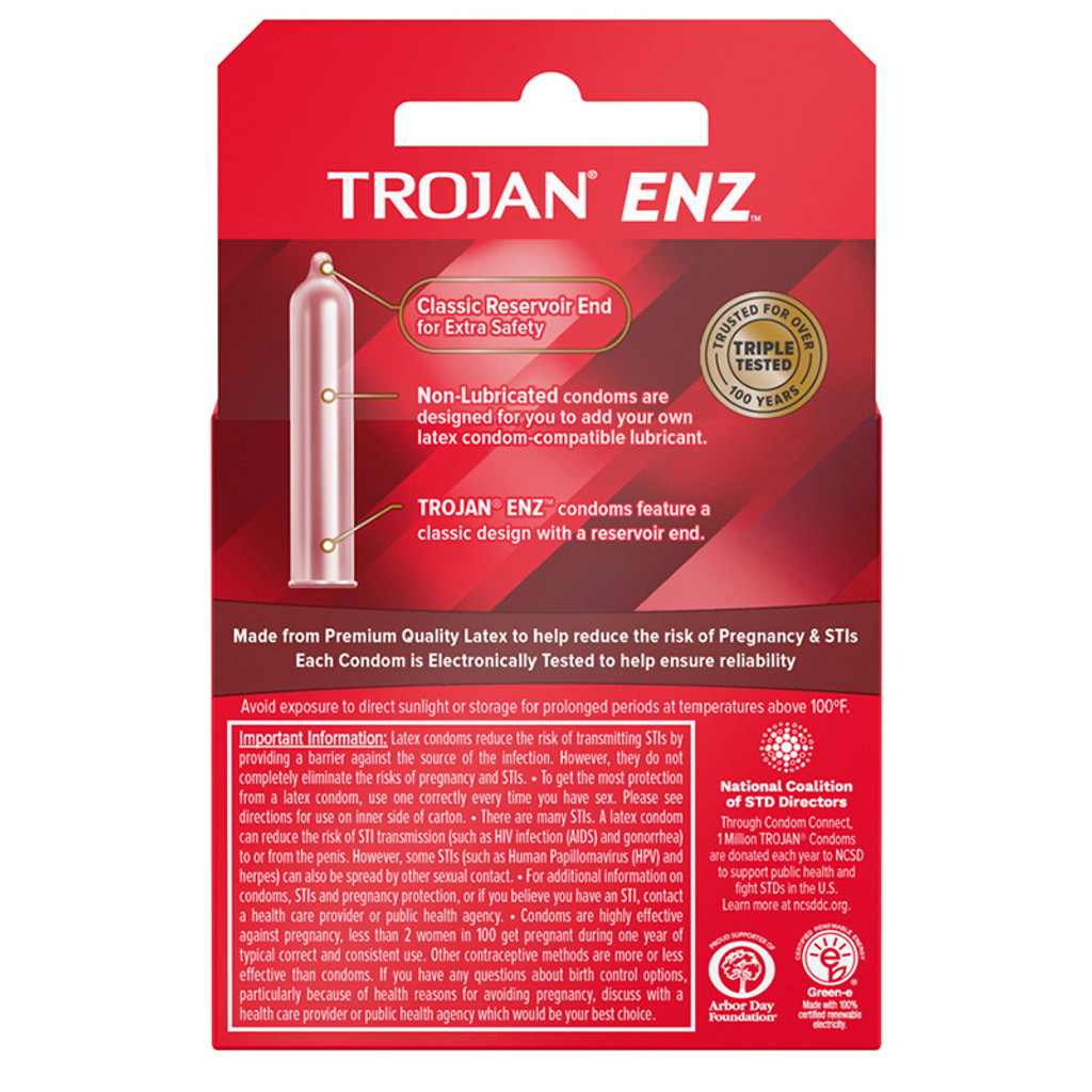 Trojan ENZ Non-Lubricated Latex Condoms - Back