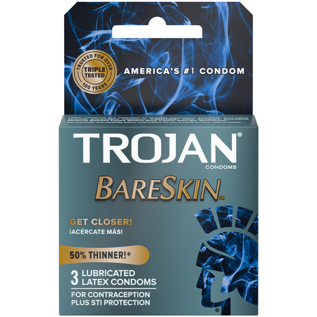 Trojan BareSkin Lubricated Latex Condoms 3pk - Front