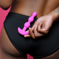 Fuchsia b-Vibe Remote Control Triplet Anal Beads - Lifestyle #4