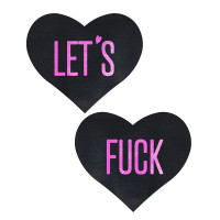 Pastease Black Heart with Pink 'Let's Fuck' Nipple Pasties