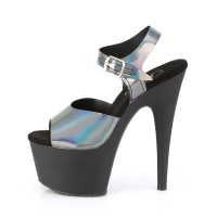 Pewter Hologram  7" High Heel Exotic Dancing Platform Ankle Strap Sandal - Side #2