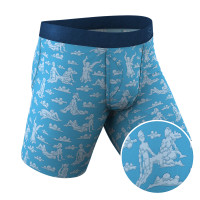 Shinesty The Reverse Cloud Girl Long Boxer - Sex Positions Cloud Print Ball Hammock Pouch Men's Underwear with Fly