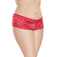 Red Coquette Plus Size Low Rise Lace Booty Short - Front