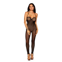 Dreamgirl Seamless Novelty Knit Halter Bodystocking with Wired Neckline - Front Alt